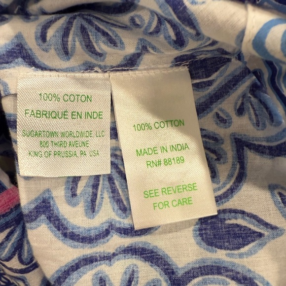 Lilly Pulitzer Cotton Vibrant Blue, White and Pink Patterned Women's Top Coastal - Picture 8 of 9